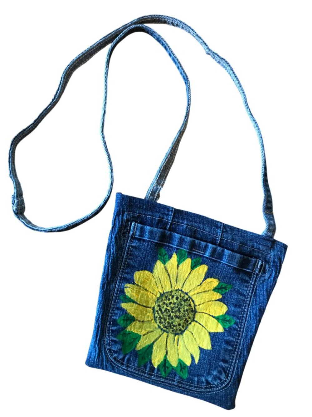 Denim Crossbody Bag, Sunflower Theme Handmade Jean Purse Cell Phone Holder